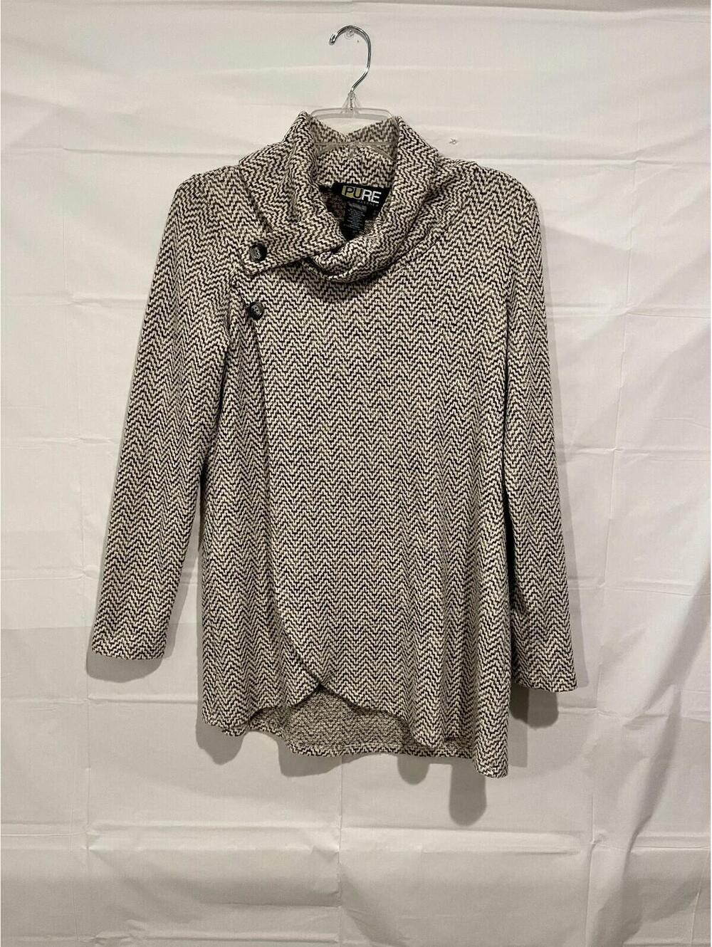 Pure Essence Chevron Knit Tunic Sweater Women’s XS Cowl Neck Asymmetrical